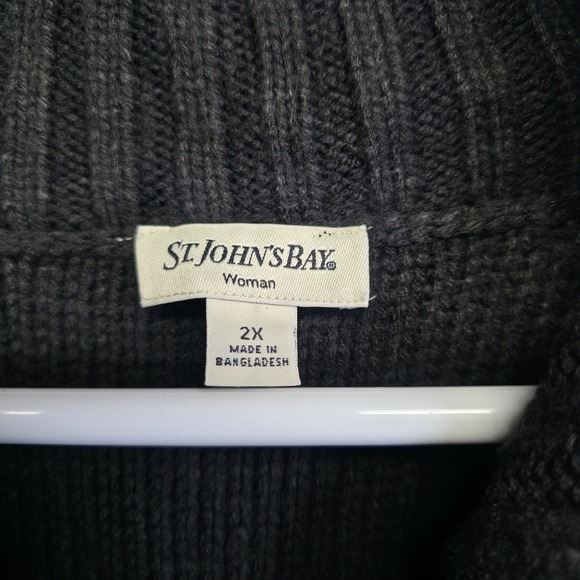 St Johns Bay Cardigan Womens Black‎ Cable Knit Chunky Ribbed Preppy Old Money - Picture 7 of 15